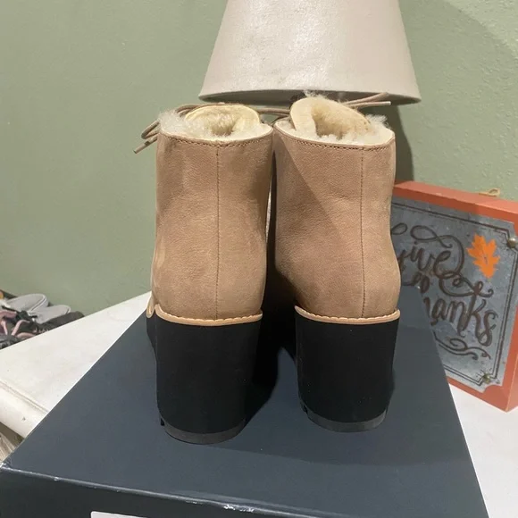 Eileen Fisher Womens 8.5 Alpine Earth Wedge Booties Shearling Lined Nubuck - Picture 6 of 10